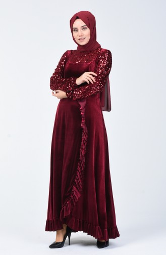 Robe de Soirée en Velours à Paillettes 5105-03 Bordeaux 5105-03