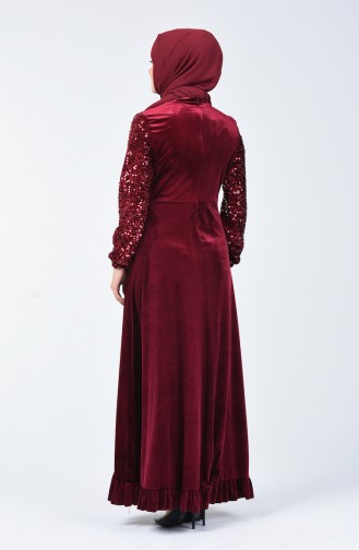 Robe de Soirée en Velours à Paillettes 5105-03 Bordeaux 5105-03