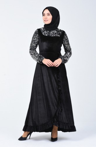 Black Hijab Evening Dress 5105-05