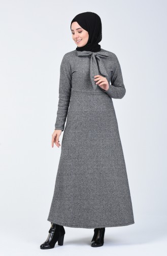 Robe Col Cravate à Motifs  0021-01 Gris 0021-01