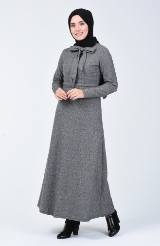 Robe Col Cravate à Motifs  0021-01 Gris 0021-01