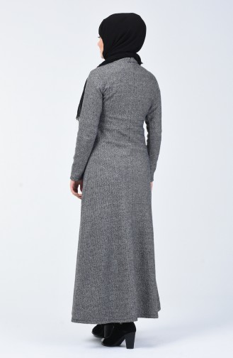 Tie Collar Herringbone Pattern Dress 0021-01 Gray 0021-01