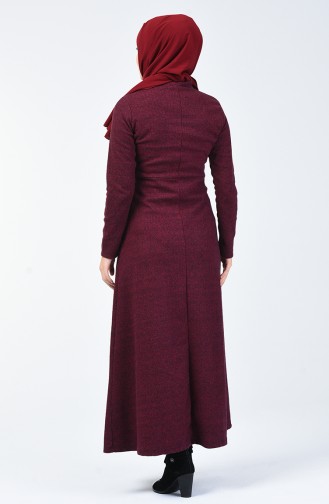 Tie Collar Herringbone Pattern Dress 0021-02 Burgundy 0021-02