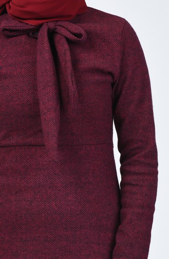 Robe Col Cravate à Motifs  0021-02 Bordeaux 0021-02