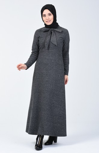 Kravat Yaka Balıksırtı Desen Elbise 0021-03 Antrasit