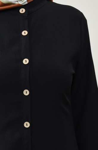 Boydan Düğmeli Uzun Tunik 10151-01 Siyah