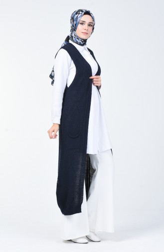 Gilet Tricot Long 2001-05 Bleu Marine 2001-05