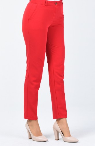 Classic Straight Trousers With Pockets Red 1338PNT-04