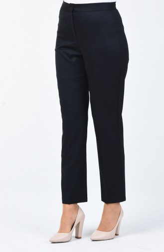 Buttoned Straight Trousers Navy Blue 1115-02