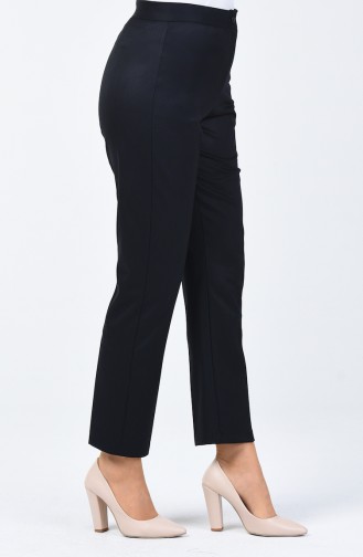 Buttoned Straight Trousers Navy Blue 1115-02