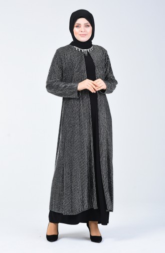 Robe de Soirée avec Détail Collier Grande Taille1074-03 Gris 1074-03