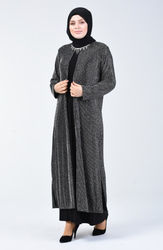 Robe de Soirée avec Détail Collier Grande Taille1074-03 Gris 1074-03