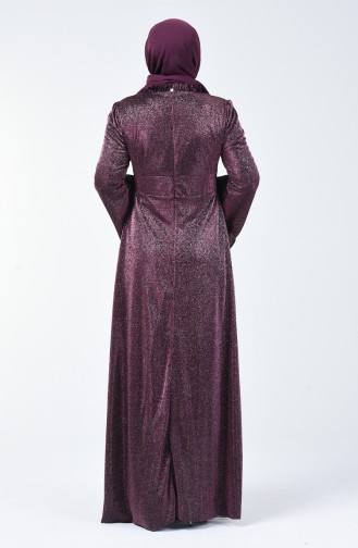 Plus Size Spanish Sleeve Silvery Evening Dress 9016-01 Plum 9016-01