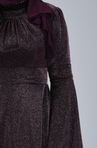 Robe de Soirée Grande Taille Manches Volantes à Paillettes 9016-01 Plum 9016-01