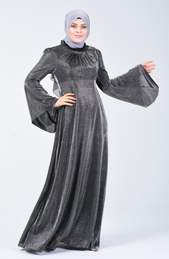 Robe de Soirée Grande Taille Manches Volantes à Paillettes 9016-03 Gris 9016-03