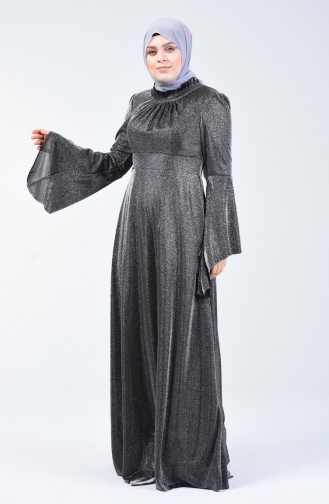 Plus Size Spanish Sleeve Silvery Evening Dress 9016-03 Gray 9016-03
