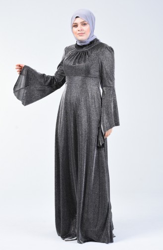 Robe de Soirée Grande Taille Manches Volantes à Paillettes 9016-03 Gris 9016-03