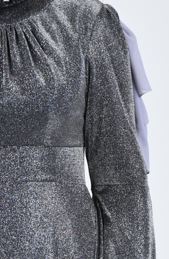 Robe de Soirée Grande Taille Manches Volantes à Paillettes 9016-03 Gris 9016-03