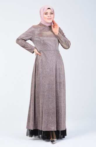 Plus Size Stone Silvery Evening Dress 9018-01 Powder 9018-01