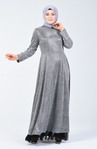 Robe de Soirée Grande Taille à Paillettes 9018-02 Gris 9018-02