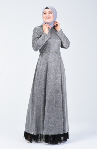 Robe de Soirée Grande Taille à Paillettes 9018-02 Gris 9018-02