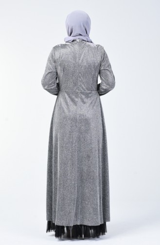 Robe de Soirée Grande Taille à Paillettes 9018-02 Gris 9018-02