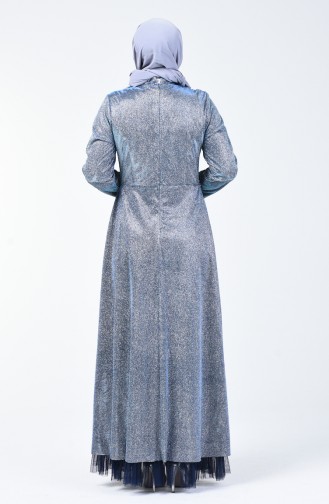 Robe de Soirée Grande Taille à Paillettes 9018-03 Bleu 9018-03