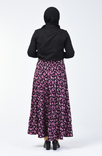 Belted Patterned Skirt Black Damson 1001-05