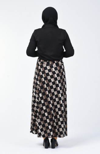 تنورة منقوشة بأشكال هندسية أسود وبني مائل للرمادي 1029-04