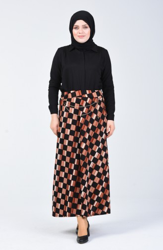 Jupe à Motifs Géométriques 1029-05 Noir Brique 1029-05