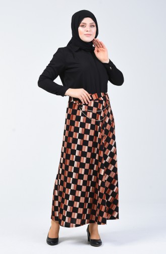 Geometric Patterned Skirt Black Brick 1029-05
