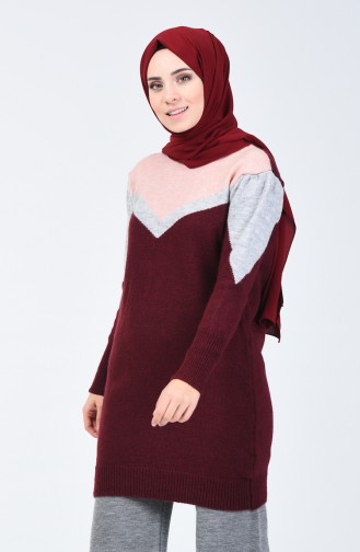 Pull Tricot  à Motif  V 7063-01 Bordeaux 7063-01