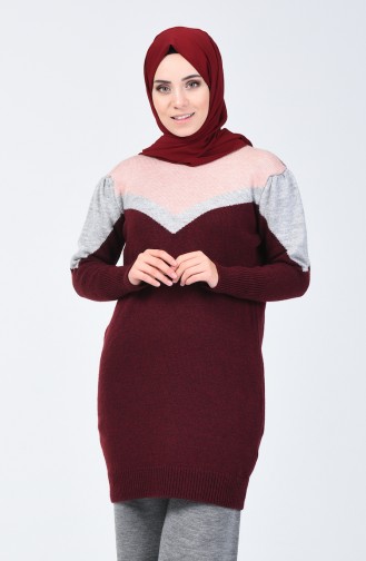 Pull Tricot  à Motif  V 7063-01 Bordeaux 7063-01