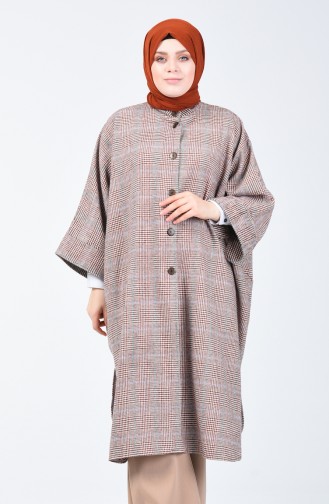 Buttoned Long Poncho Brick 8001C-01