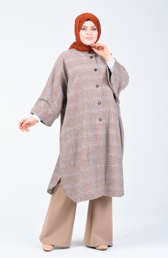 Buttoned Long Poncho Brick 8001C-01