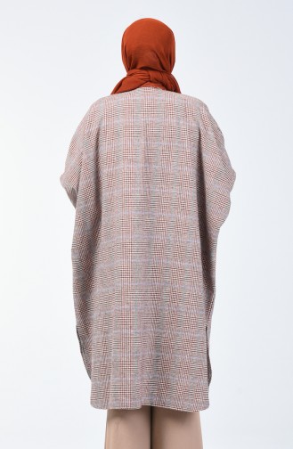 Buttoned Long Poncho Brick 8001C-01