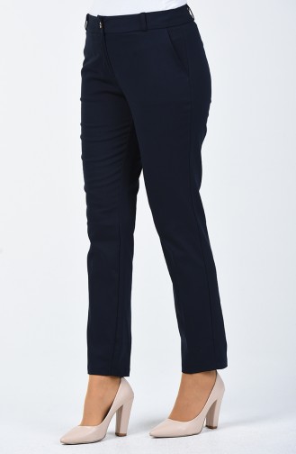 Classic Straight Trousers With Pockets Navy Blue 13568PNT-01