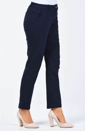 Classic Straight Trousers With Pockets Navy Blue 13568PNT-01