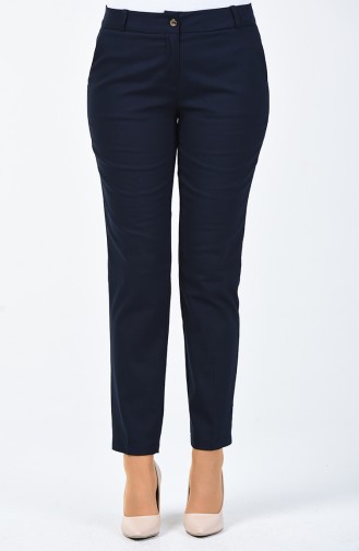Classic Straight Trousers With Pockets Navy Blue 13568PNT-01