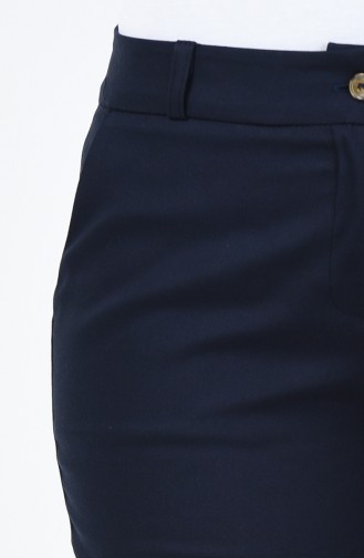 Classic Straight Trousers With Pockets Navy Blue 13568PNT-01