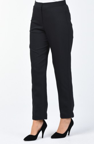 Buttoned Straight Trousers Black 1115-01