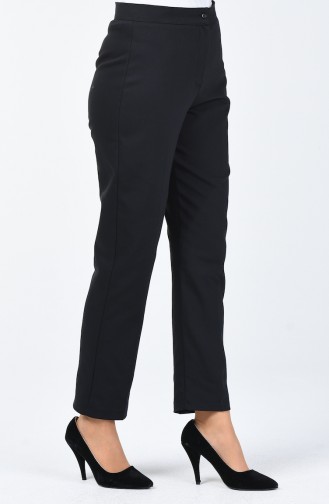 Buttoned Straight Trousers Black 1115-01
