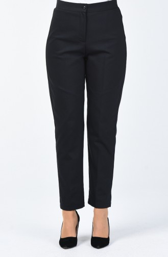 Buttoned Straight Trousers Black 1115-01