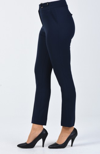 Straight Leg Trousers with Pockets 3148-01 Navy Blue 3148-01