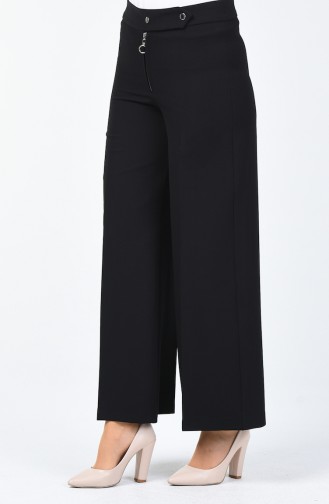 Fermuarlı Bol Paça Pantolon 3149-01 Siyah