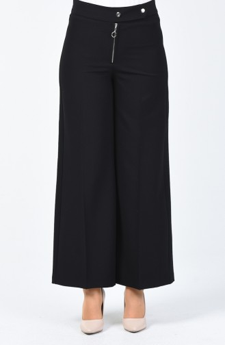 Fermuarlı Bol Paça Pantolon 3149-01 Siyah
