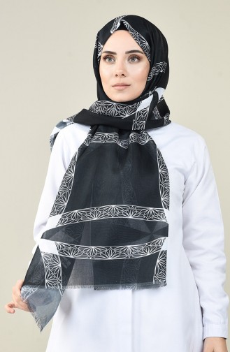 Châle Coton à Motifs Noir et Blanc  13161-04A Noir Blanc 13161-04A