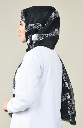 Châle Coton à Motifs Noir et Blanc  13161-04A Noir Blanc 13161-04A