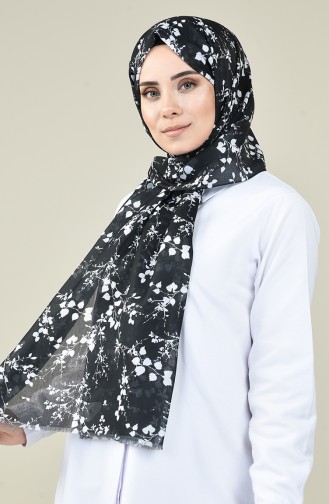Châle Coton à Motifs Noir et Blanc  13161-11H Noir Blanc 13161-11H