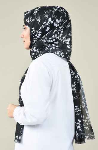 Châle Coton à Motifs Noir et Blanc  13161-11H Noir Blanc 13161-11H